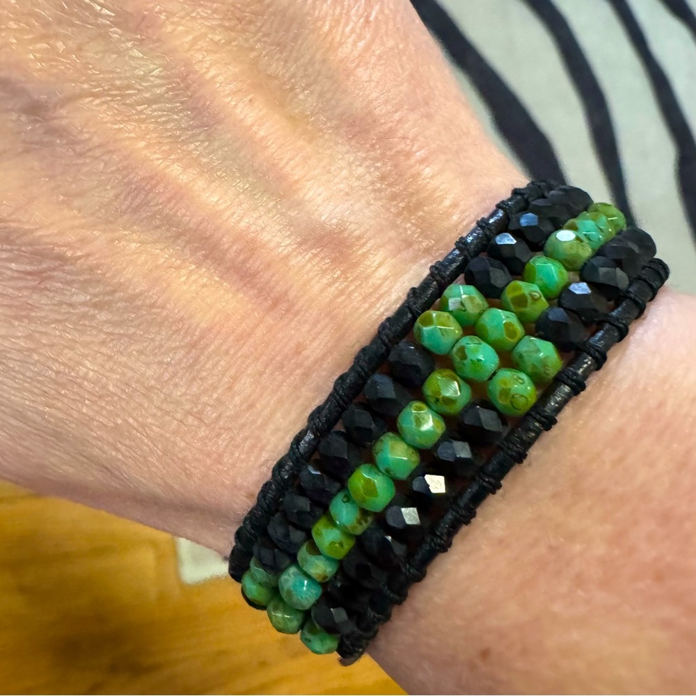 Handmade Ari O Beaded Leather Cord Bracelet